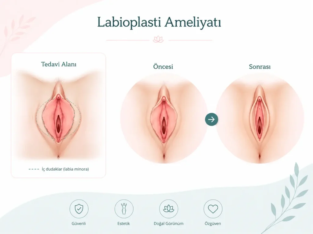 labioplasti ameliyatı iç dudak estetiği anatomik çizimi ve şematik anlatımı